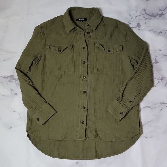 Madewell Tops - Madewell Textured Green Button Down Cotton Shirt